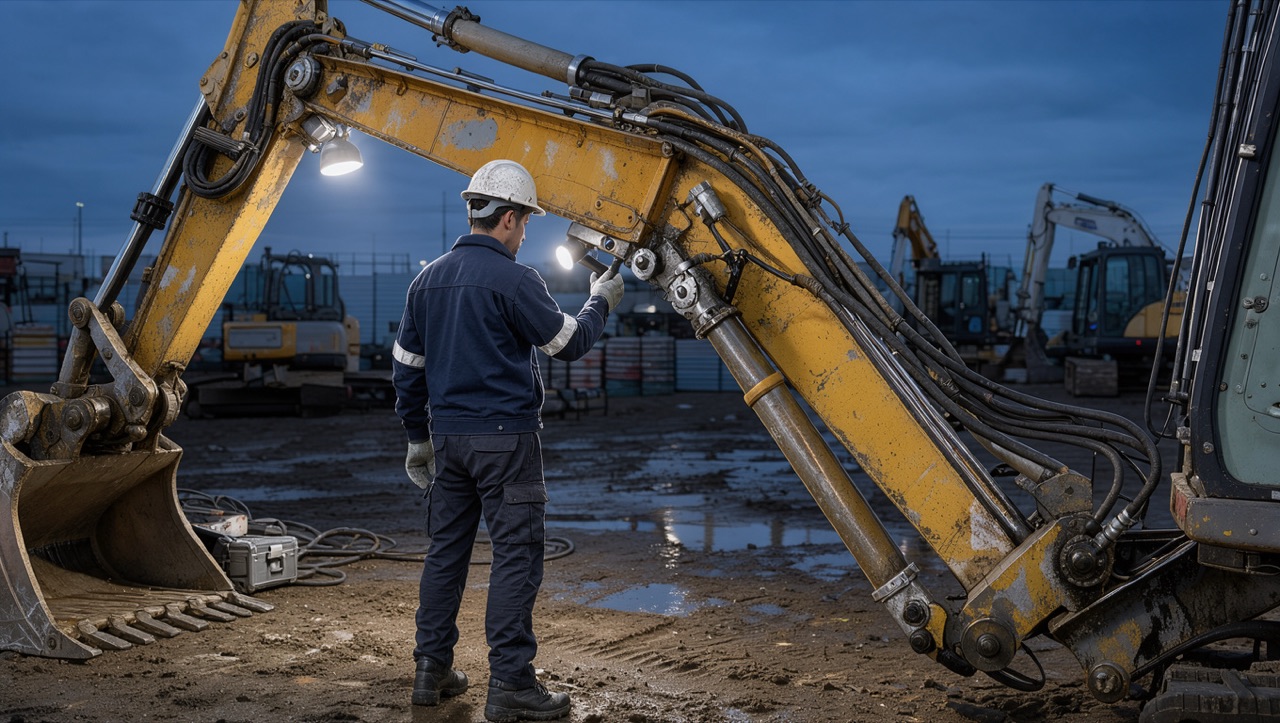 Codzienna praca maszyn budowlanych z przewodami hydraulicznymi