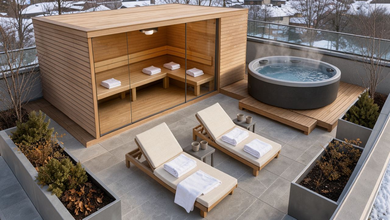 Sauna ogrodowa z jacuzzi dopasowana do potrzeb